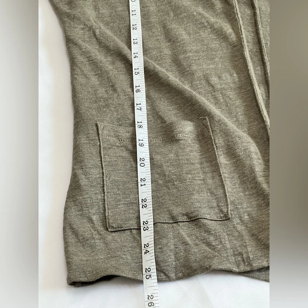 Rachel Zoe Cardigan 100% Linen Lagenlook Open Front Pocket Women's M Olive Green